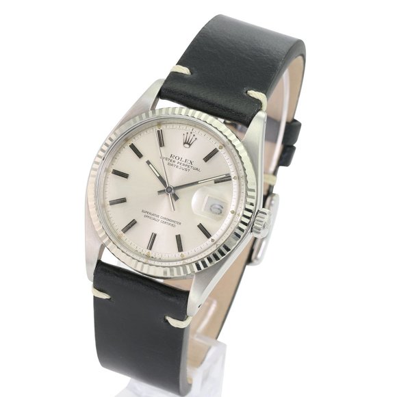 Rolex Mens Datejust Silver Dial Black Leather 36mm - Picture 5 of 7